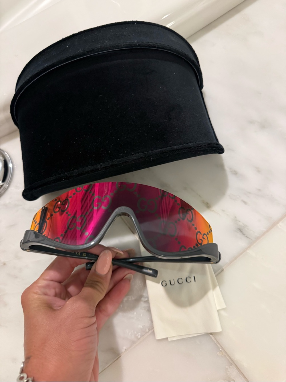 New Gucci Women’s Shield Sunglasses - Pink/Orange Gradient Lens